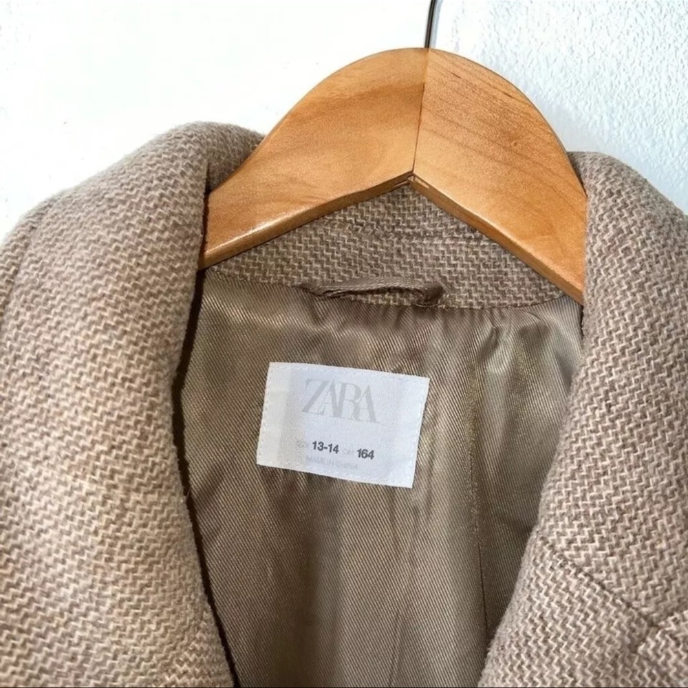 Zara Light Brown Pea Coat Formal Jacket With Buttons Size 13-14 - Picture 3 of 5